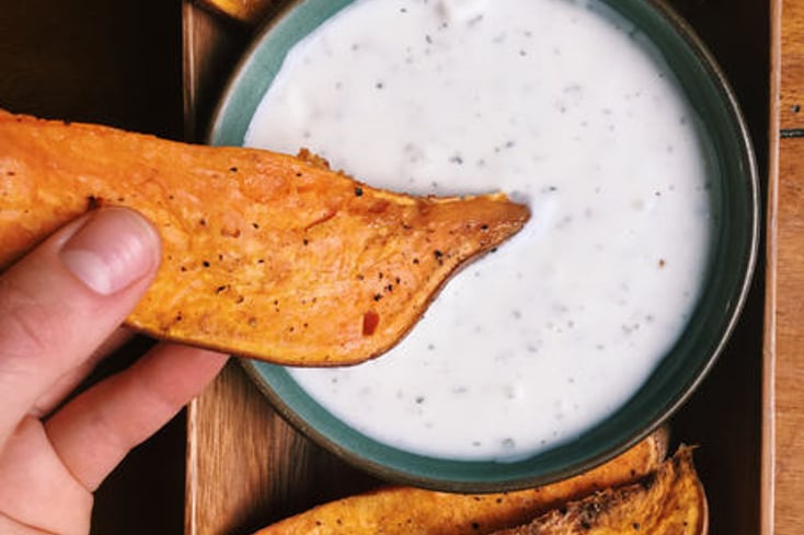 Sweet Potato Wedges with Yogurt Herb Dip
