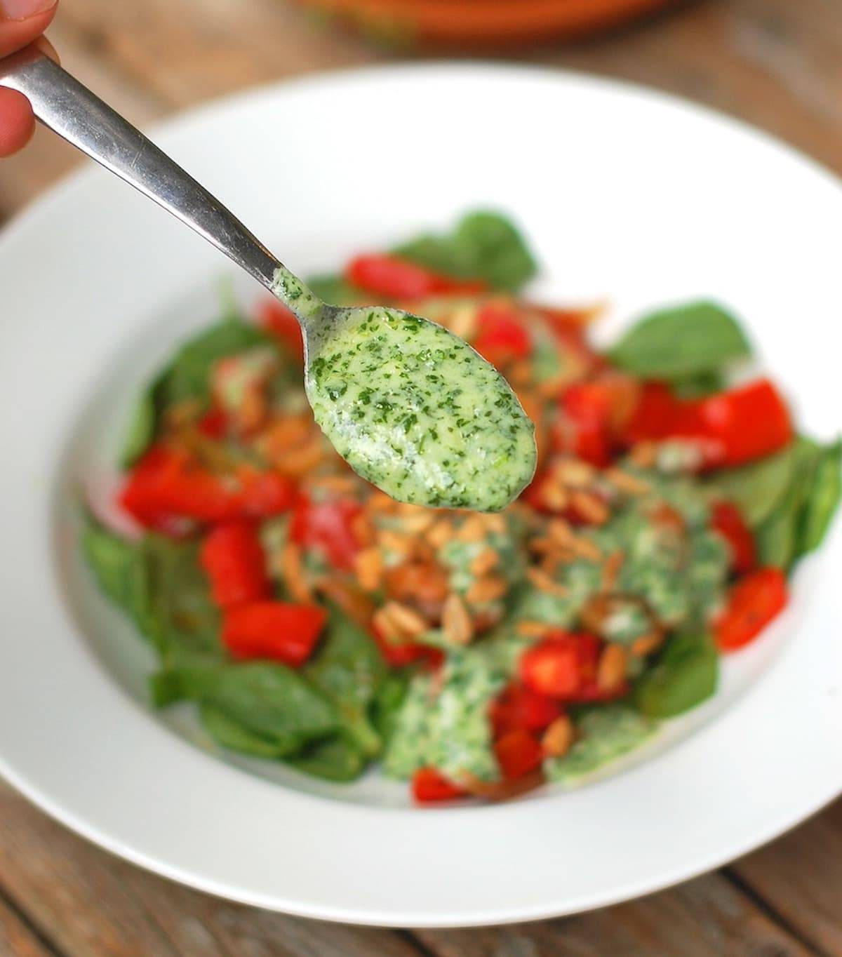5 Minute Cilantro Avocado Dressing - made with easy ingredients like cilantro, avocado, Greek yogurt, garlic, and lime juice. | pinchofyum.com