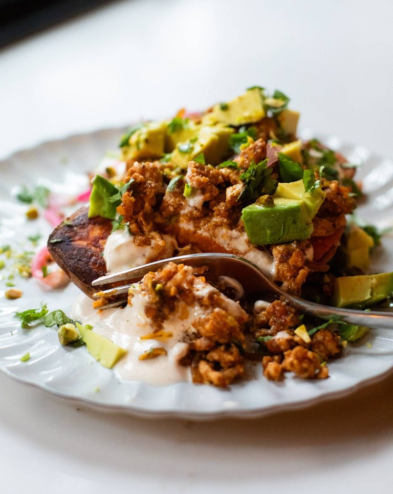 Sweet potato stack on a plate.