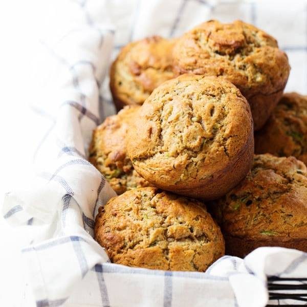 Zucchini Muffins sprinkled with chocolate and sugar.